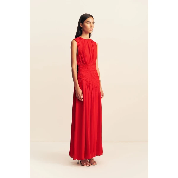 Shona Joy Amina Panelled Ruched Maxi Dress - Chilli - Dresses - Australian Luxury Eventwear at Luxury Shoes 