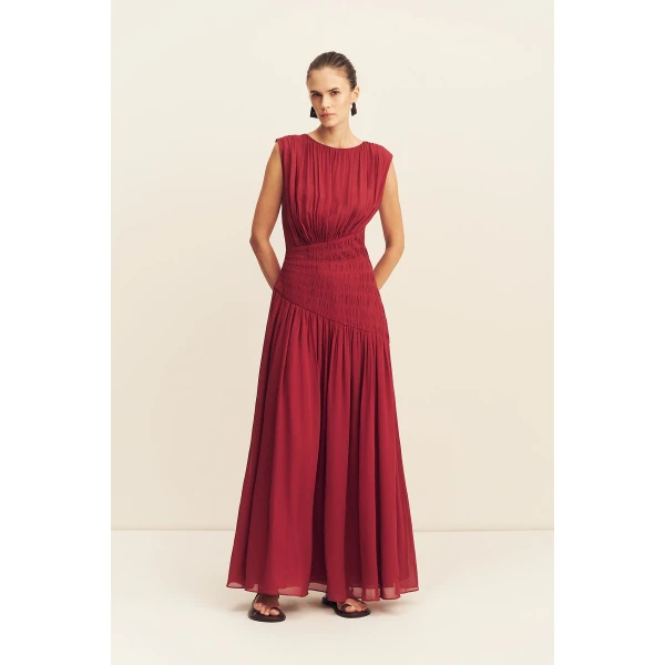 Shona Joy Amina Panelled Ruched Maxi Dress - Sangria - Dresses - Australian Luxury Eventwear at Luxury Shoes 