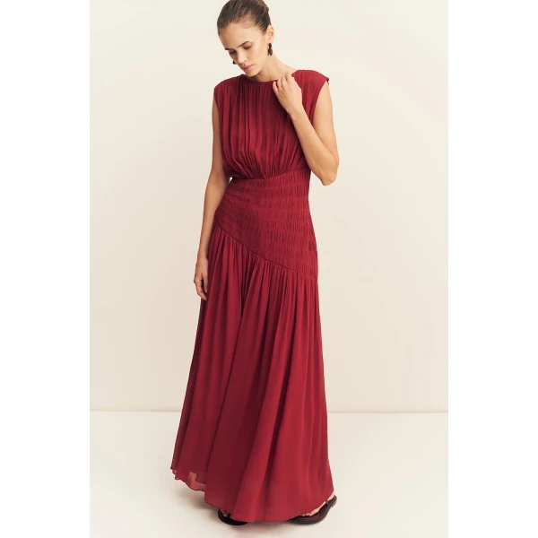 Shona Joy Amina Panelled Ruched Maxi Dress - Sangria - Dresses - Australian Luxury Eventwear at Luxury Shoes 