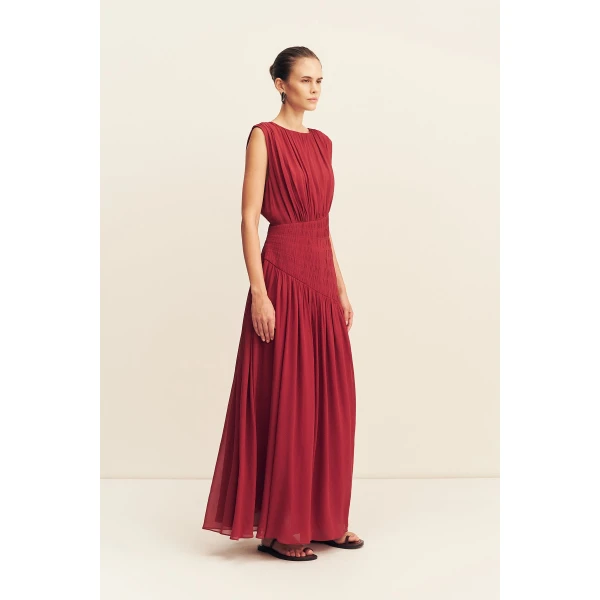 Shona Joy Amina Panelled Ruched Maxi Dress - Sangria - Dresses - Australian Luxury Eventwear at Luxury Shoes 