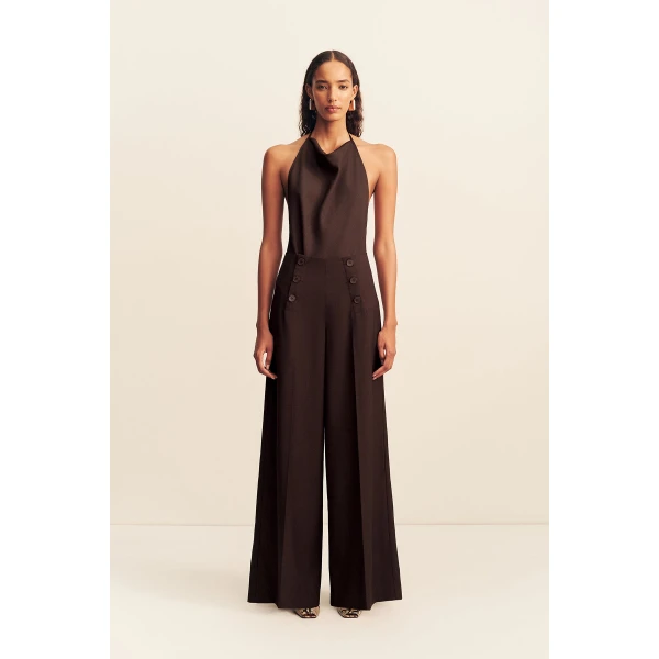 Shona Joy Asher Button Wide Leg Pant - Ristretto - Pants - Australian Luxury Eventwear at Luxury Shoes 