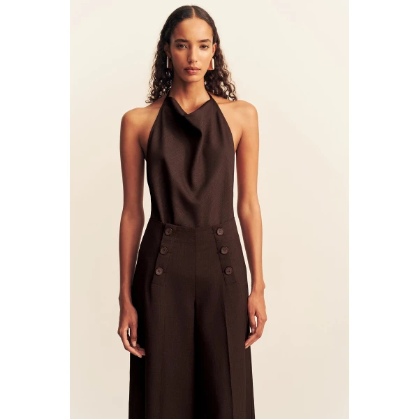 Shona Joy Asher Button Wide Leg Pant - Ristretto - Pants - Australian Luxury Eventwear at Luxury Shoes 
