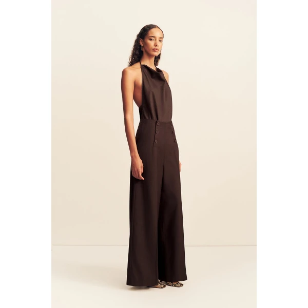 Shona Joy Asher Button Wide Leg Pant - Ristretto - Pants - Australian Luxury Eventwear at Luxury Shoes 