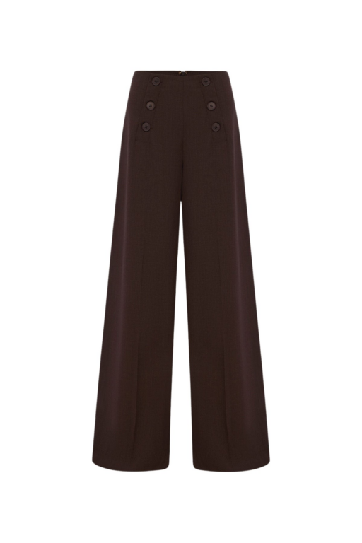 Shona Joy Asher Button Wide Leg Pant - Ristretto - Pants - Australian Luxury Eventwear at Luxury Shoes 