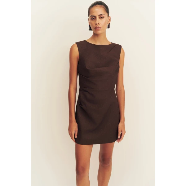 Shona Joy Asher Draped Mini Dress - Ristretto - Dresses - Australian Luxury Eventwear at Luxury Shoes 