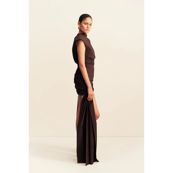 Shona Joy Campbell Draped Tie Mini Dress - Ristretto - Dresses - Australian Luxury Eventwear at Luxury Shoes 