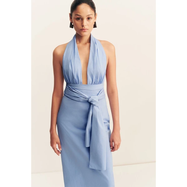 Shona Joy Campbell Halter Plunged Maxi Dress - Azurine - Dresses - Australian Luxury Eventwear at Luxury Shoes 
