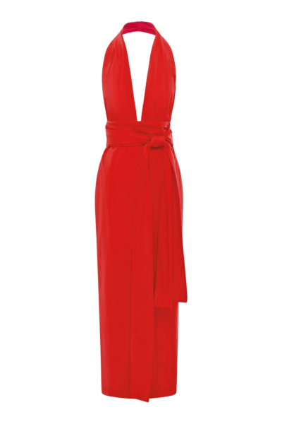 Shona Joy Campbell Halter Plunged Maxi Dress - Goji - Dresses - Australian Luxury Eventwear at Luxury Shoes 