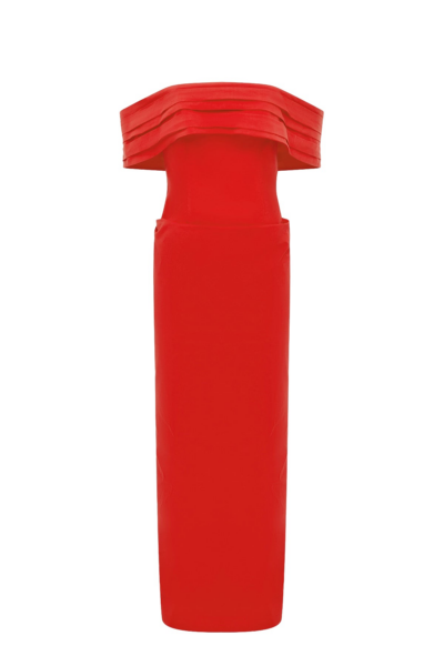 Shona Joy Campbell Off Shoulder Fitted Maxi Dress - Goji - Dresses - Australian Luxury Eventwear at Luxury Shoes 