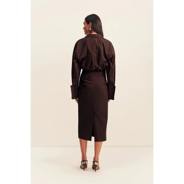 Shona Joy Campbell Shirt Fitted Midi Dress - Ristretto - Dresses - Australian Luxury Eventwear at Luxury Shoes 