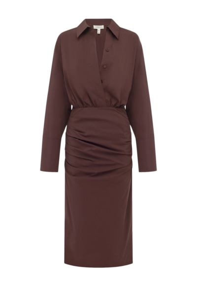 Shona Joy Campbell Shirt Fitted Midi Dress - Ristretto - Dresses - Australian Luxury Eventwear at Luxury Shoes 