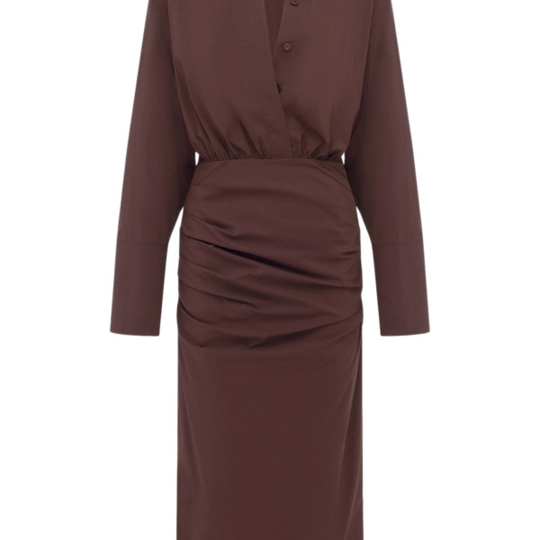 Shona Joy Campbell Shirt Fitted Midi Dress – Ristretto