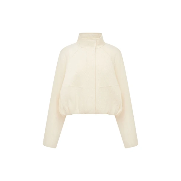 Shona Joy Crosby Wool Blend Cropped Bomber Jacket - Ivory - Jackets - Australian Luxury Eventwear at Luxury Shoes 