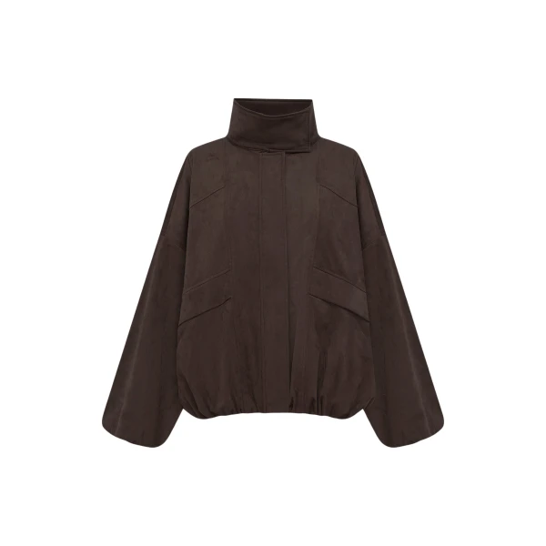 Shona Joy Ernest Funnel Neck Faux Suede Bomber Jacket - Cacao - Jackets - Australian Luxury Eventwear at Luxury Shoes 
