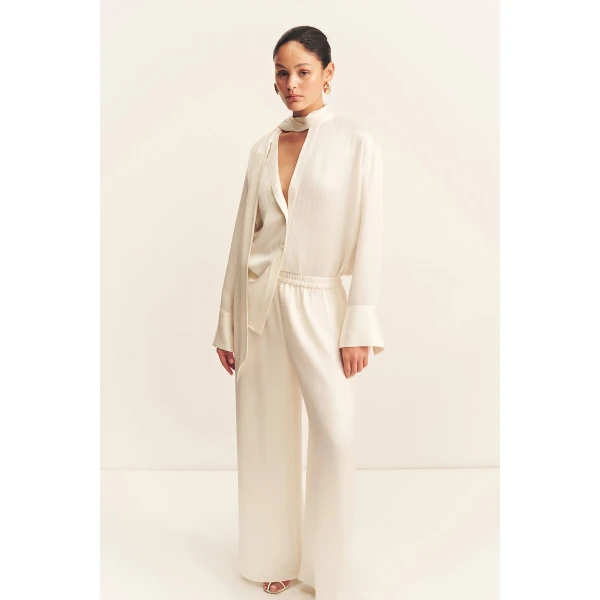 Shona Joy Huxley Textured Drawstring Pant - Vanilla - Pants - Australian Luxury Eventwear at Luxury Shoes 