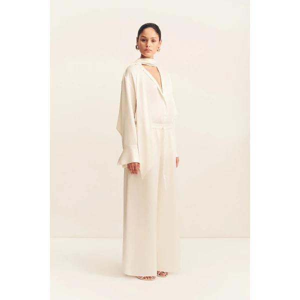 Shona Joy Huxley Textured Drawstring Pant - Vanilla - Pants - Australian Luxury Eventwear at Luxury Shoes 