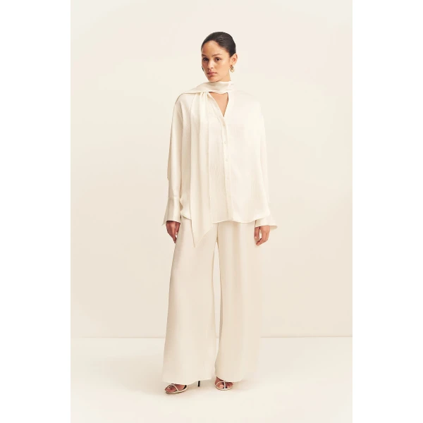Shona Joy Huxley Textured Scarf Shirt - Vanilla - Tops - Australian Luxury Eventwear at Luxury Shoes 