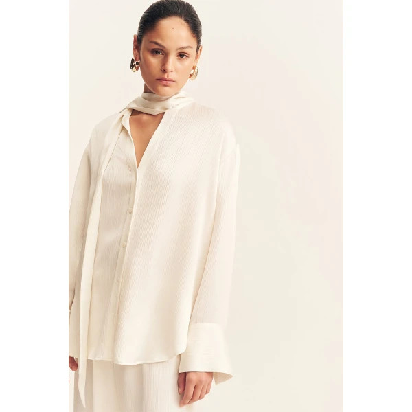 Shona Joy Huxley Textured Scarf Shirt - Vanilla - Tops - Australian Luxury Eventwear at Luxury Shoes 