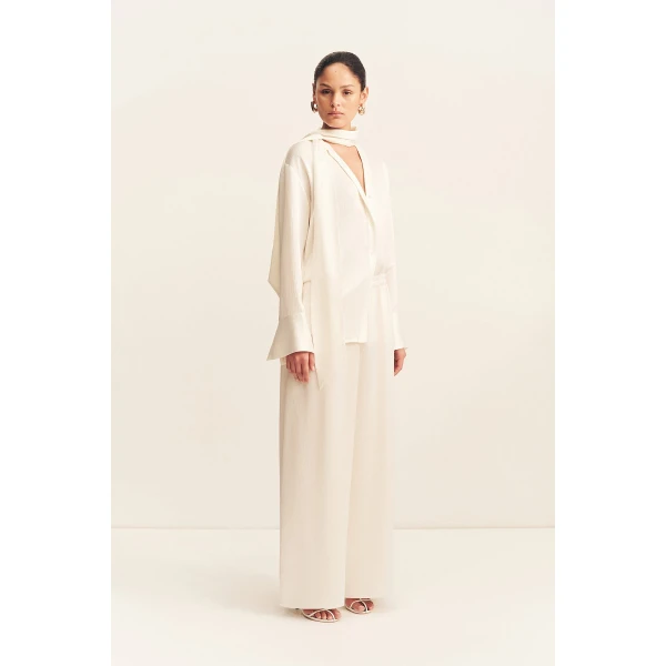 Shona Joy Huxley Textured Scarf Shirt - Vanilla - Tops - Australian Luxury Eventwear at Luxury Shoes 