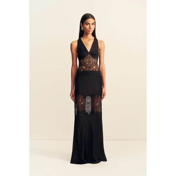 Shona Joy Jamila Plunged Lace Panelled Maxi Dress - Black - Dresses - Australian Luxury Eventwear at Luxury Shoes 