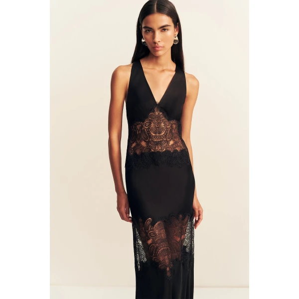 Shona Joy Jamila Plunged Lace Panelled Maxi Dress - Black - Dresses - Australian Luxury Eventwear at Luxury Shoes 