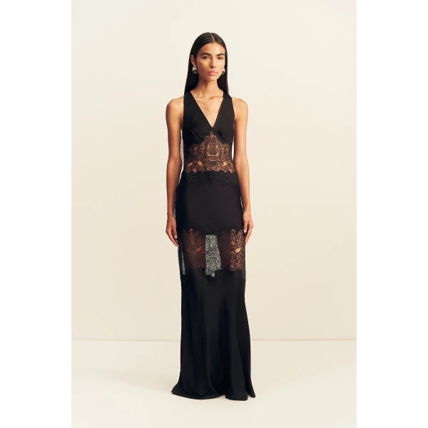 Shona Joy Jamila Plunged Lace Panelled Maxi Dress - Black - Dresses - Australian Luxury Eventwear at Luxury Shoes 