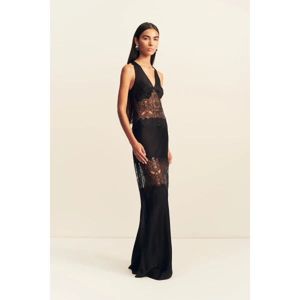 Shona Joy Jamila Plunged Lace Panelled Maxi Dress - Black - Dresses - Australian Luxury Eventwear at Luxury Shoes 