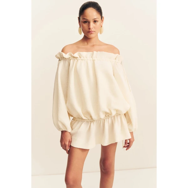 Shona Joy Jasper Linen Blend Mini Dress - Resin - Dresses - Australian Luxury Eventwear at Luxury Shoes 