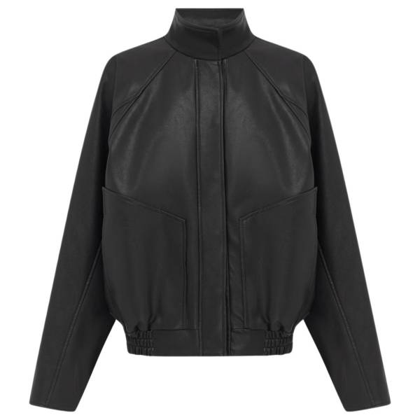 Shona Joy Kennedy Funnel Neck Faux Leather Jacket – Black