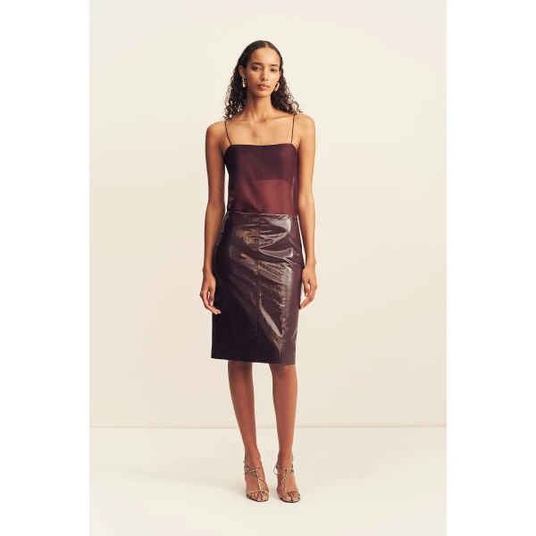 Shona Joy Lilou Patent Midi Skirt - Port Royale - Skirts - Australian Luxury Eventwear at Luxury Shoes 