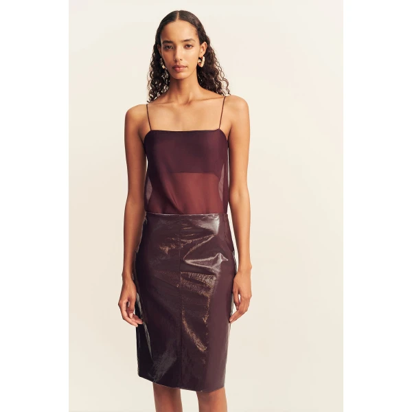 Shona Joy Lilou Patent Midi Skirt - Port Royale - Skirts - Australian Luxury Eventwear at Luxury Shoes 
