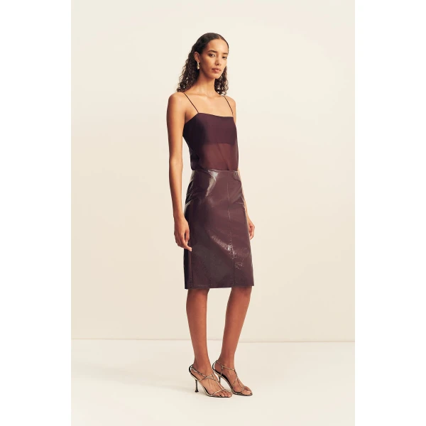 Shona Joy Lilou Patent Midi Skirt - Port Royale - Skirts - Australian Luxury Eventwear at Luxury Shoes 