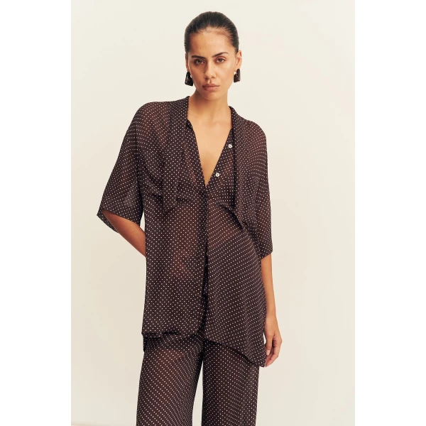 Shona Joy Maddox Short Sleeve Neck Tie Shirt - Tops - Australian Luxury Eventwear at Luxury Shoes 