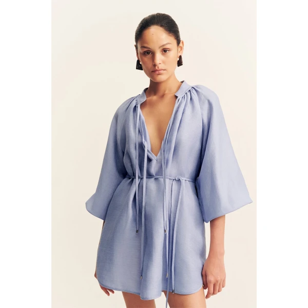 Shona Joy Marlowe Linen Blend Mini Dress - Chambray - Dresses - Australian Luxury Eventwear at Luxury Shoes 