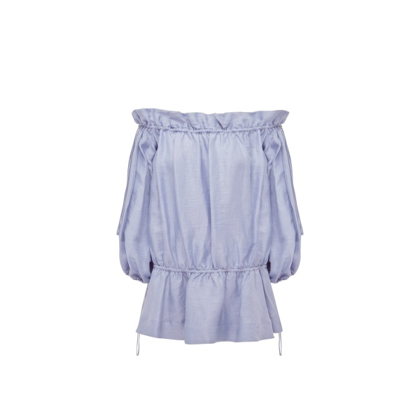 Shona Joy Marlowe Linen Blend Off Shoulder Mini Dress - Chambray - Dresses - Australian Luxury Eventwear at Luxury Shoes 