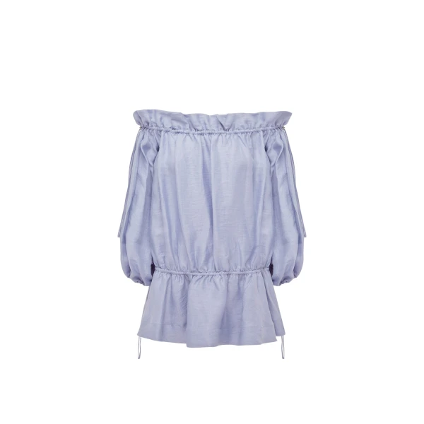 Shona Joy Marlowe Linen Blend Off Shoulder Mini Dress - Chambray - Dresses - Australian Luxury Eventwear at Luxury Shoes 