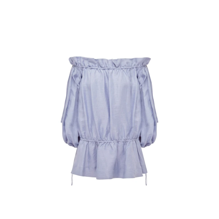 Shona Joy Marlowe Linen Blend Off Shoulder Mini Dress - Chambray - Dresses - Australian Luxury Eventwear at Luxury Shoes 