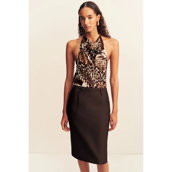 Shona Joy Otis Belted Midi Skirt - Ristretto - Skirts - Australian Luxury Eventwear at Luxury Shoes 