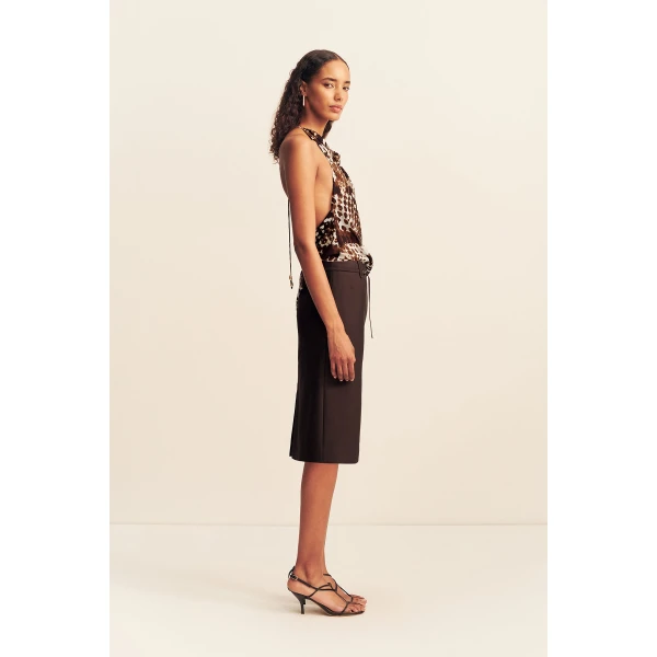 Shona Joy Otis Belted Midi Skirt - Ristretto - Skirts - Australian Luxury Eventwear at Luxury Shoes 