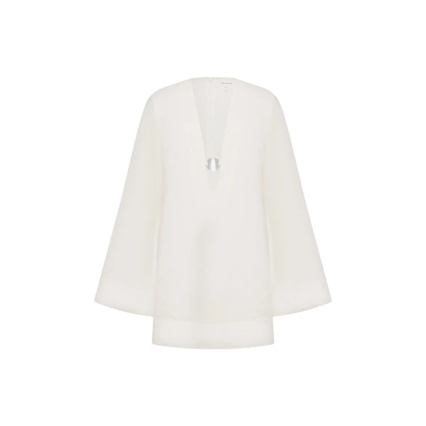 Shona Joy Paloma Plunged Long Sleeve Mini Dress - Ivory - Dresses - Australian Luxury Eventwear at Luxury Shoes 