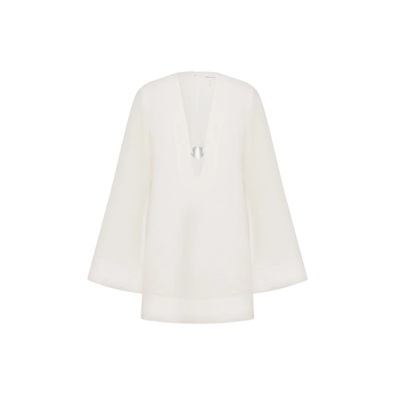 Shona Joy Paloma Plunged Long Sleeve Mini Dress - Ivory - Dresses - Australian Luxury Eventwear at Luxury Shoes 