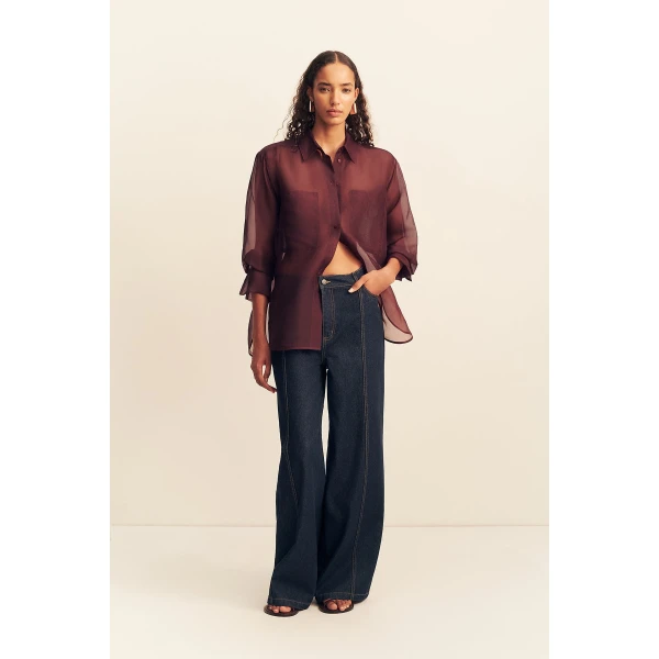 Shona Joy Tibby Silk Organza Shirt - Port Royale - Tops - Australian Luxury Eventwear at Luxury Shoes 