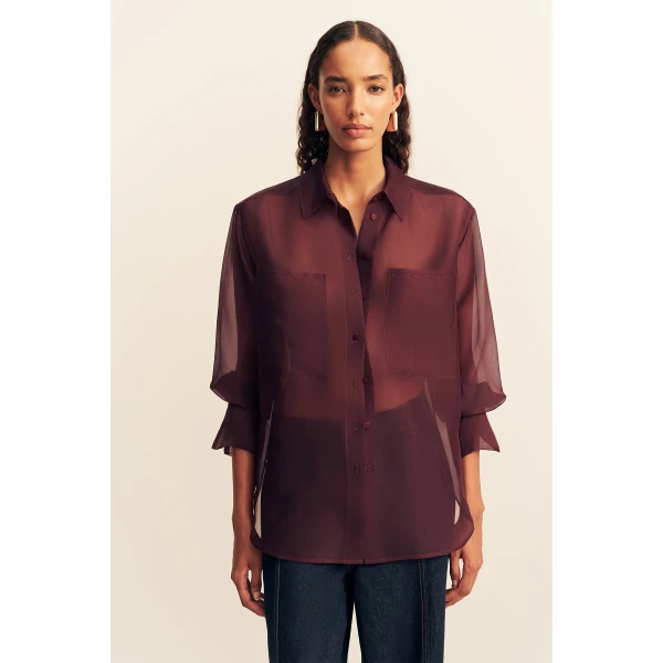 Shona Joy Tibby Silk Organza Shirt - Port Royale - Tops - Australian Luxury Eventwear at Luxury Shoes 