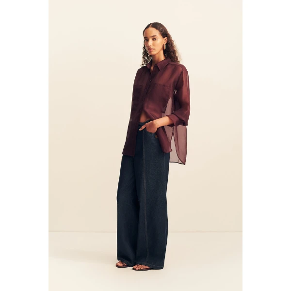 Shona Joy Tibby Silk Organza Shirt - Port Royale - Tops - Australian Luxury Eventwear at Luxury Shoes 