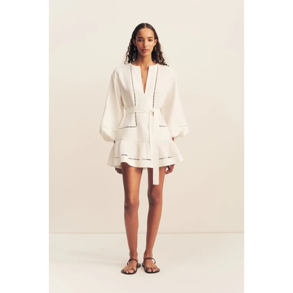 Shona Joy Tommy Linen Balloon Sleeve Mini Dress - Ivory - Dresses - Australian Luxury Eventwear at Luxury Shoes 