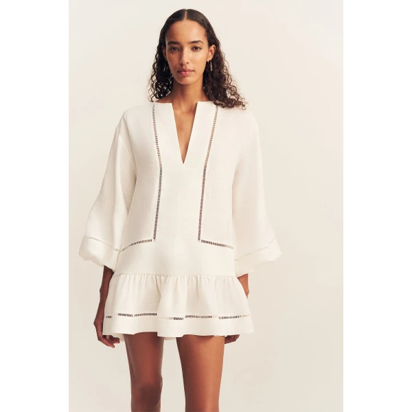 Shona Joy Tommy Linen Balloon Sleeve Mini Dress - Ivory - Dresses - Australian Luxury Eventwear at Luxury Shoes 