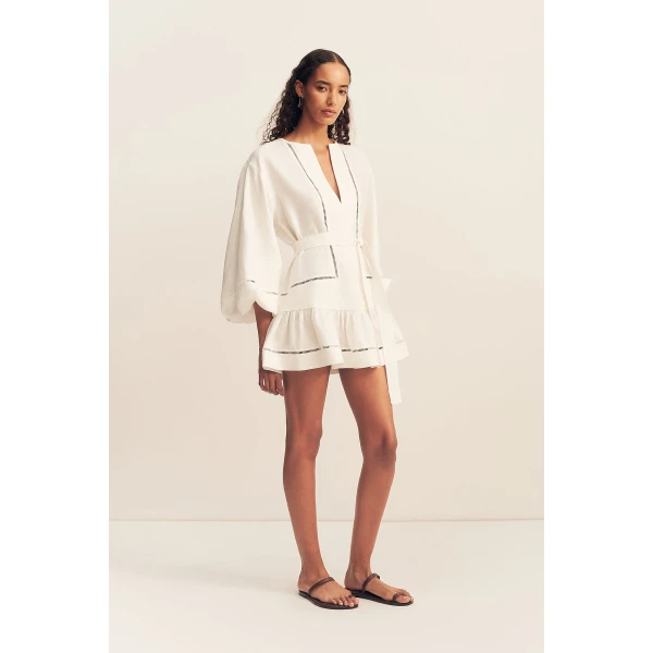 Shona Joy Tommy Linen Balloon Sleeve Mini Dress - Ivory - Dresses - Australian Luxury Eventwear at Luxury Shoes 
