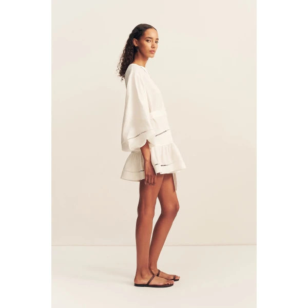 Shona Joy Tommy Linen Balloon Sleeve Mini Dress - Ivory - Dresses - Australian Luxury Eventwear at Luxury Shoes 