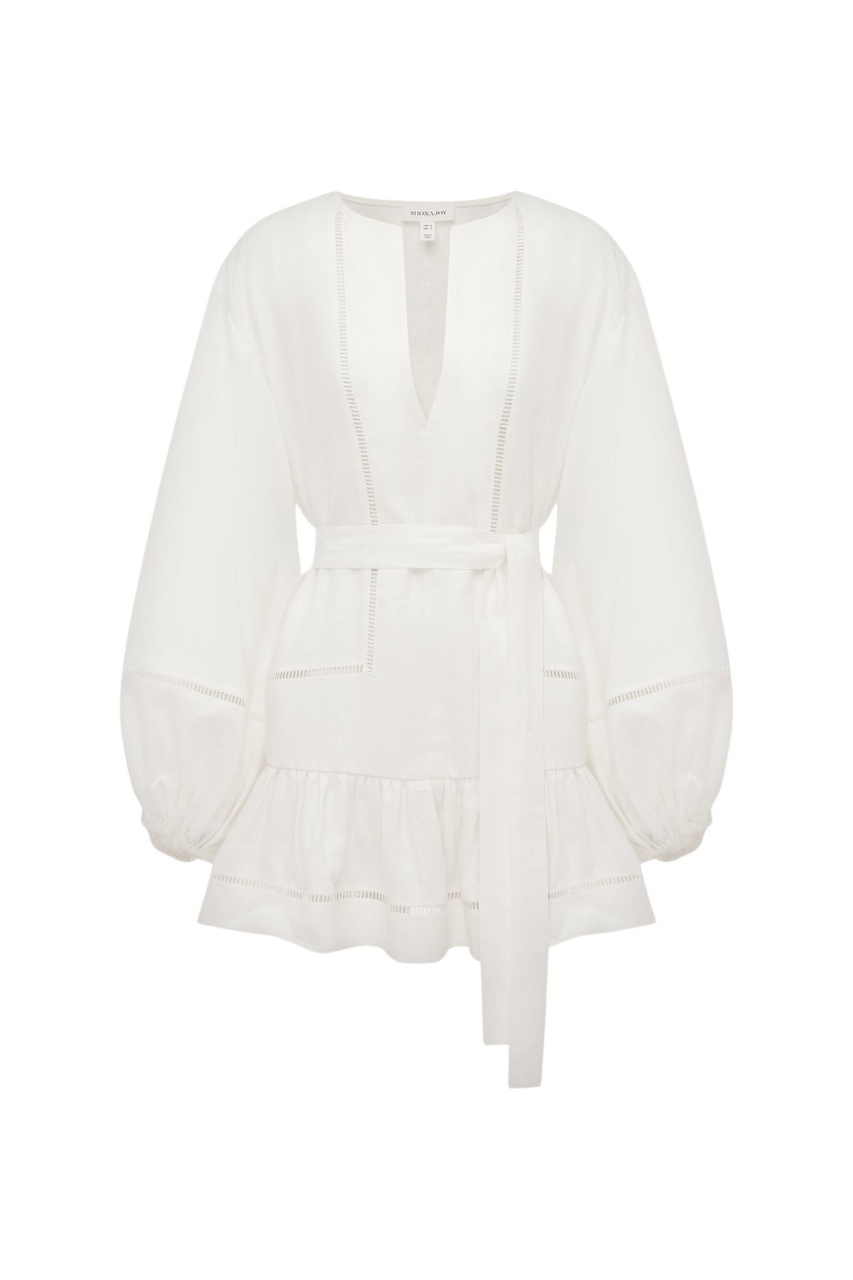 Shona Joy Tommy Linen Balloon Sleeve Mini Dress – Ivory