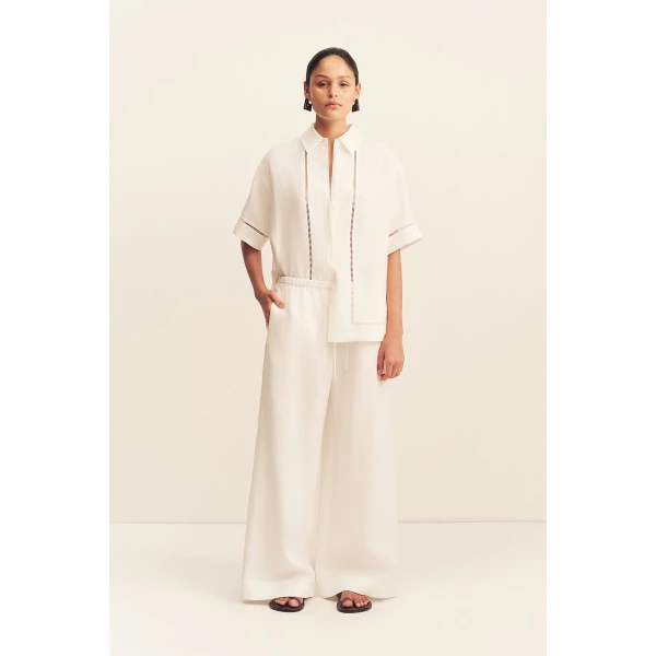 Shona Joy Tommy Linen Pant - Ivory - Pants - Australian Luxury Eventwear at Luxury Shoes 